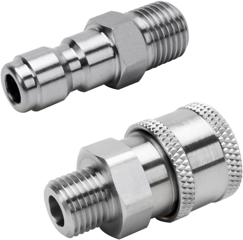 موصل غسالة ضغط من الفولاذ المقاوم للصدأ 3/8" NPT ذكر موصل سريع مع قابس QC، 5000 PSI